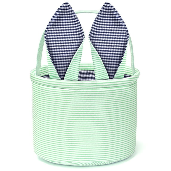 Ayieyill Easter Basket, Easter Bunny Baskets for Kids with Cute Rabbit Ears Stripe, Easter gift baskets (Green)