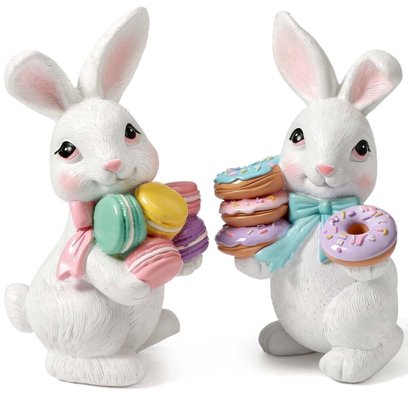 Ayieyill Easter Bunny Decorations, 2Pcs Easter Bunny Resin Ornaments for Home Courtyard Tabletop to Enhance The Easter Atmosphere