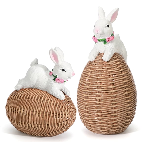 Ayieyill Easter Bunny Egg Decorations 2Pcs, Resin Easter Bunny Figurines for Home, Courtyard, Tabletop Enhance The Easter Atmosphere