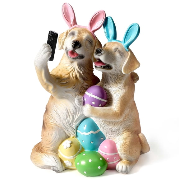Ayieyill Easter Decor Dog Figurine, Romantic Couple Spring Decorations Dog Easter Decorations for Tabletop, Lawn, Holiday Decoration