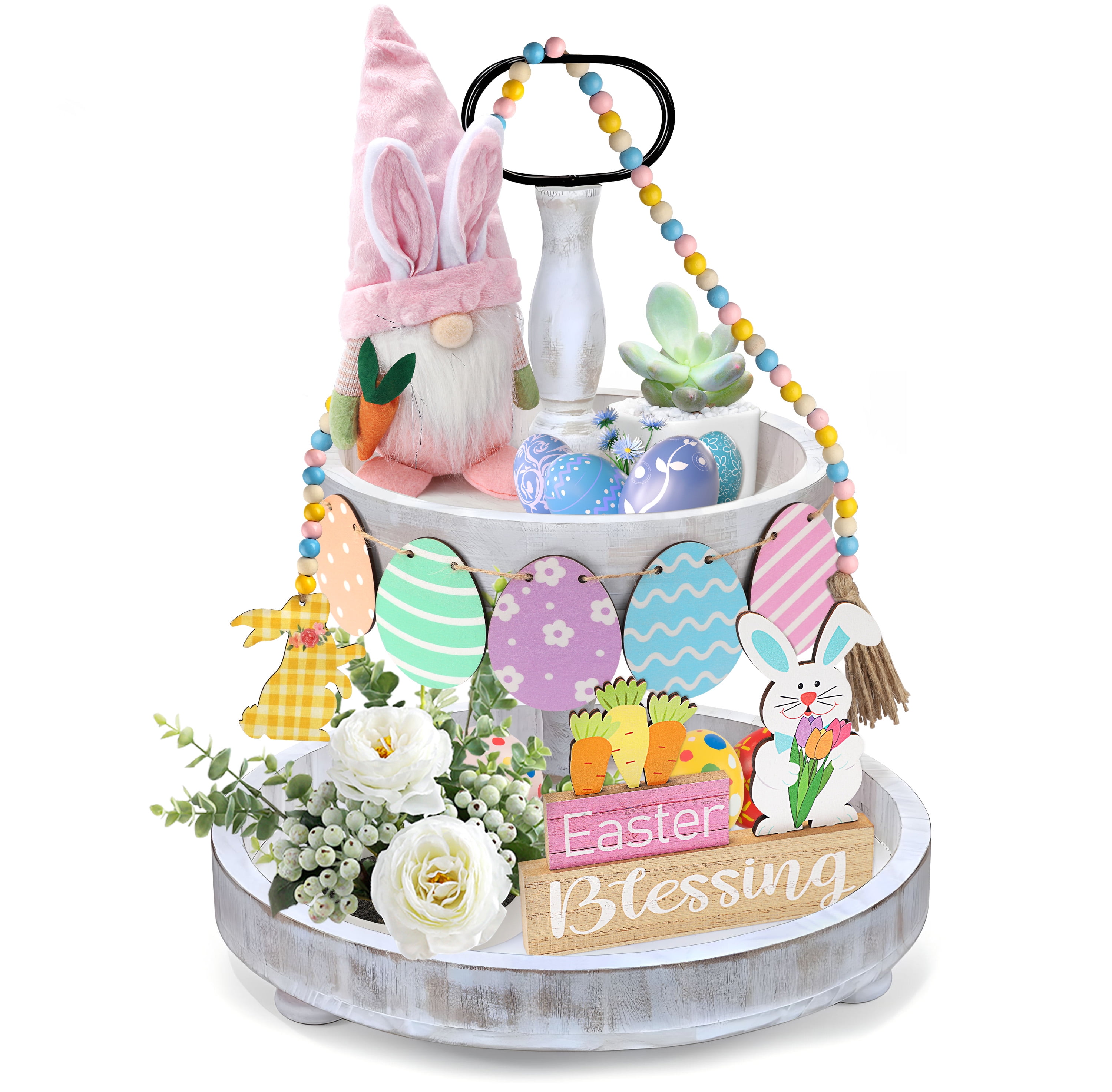 Ayieyill Easter Decorations, Easter Gnome Tiered Tray Decor, Glitter