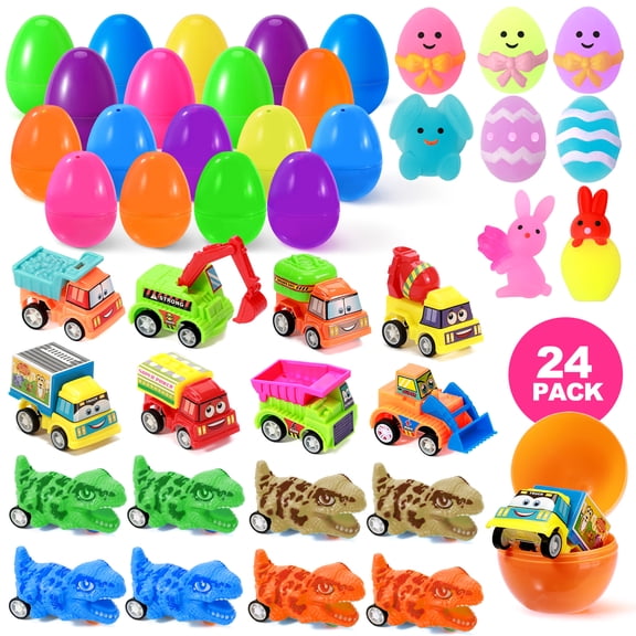Ayieyill Easter Eggs, 24 Pcs Prefilled Easter Eggs, Plastic Eggs for Easter Hunt Event, Basket Stuffers Fillers, Classroom Prize Supplies(Dinosaurs)