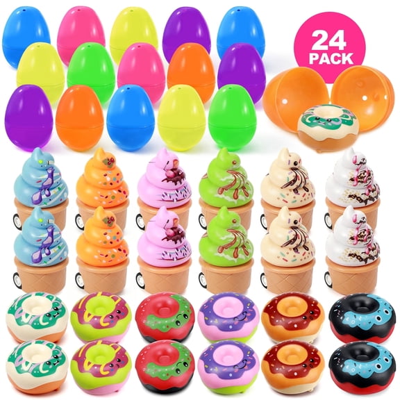 Ayieyill Easter Eggs, 24 Pcs Prefilled Easter Eggs,Plastic Eggs for Easter Hunt Event, Basket Stuffers Fillers, Classroom Prize Supplies(Ice Cream Doughnuts)
