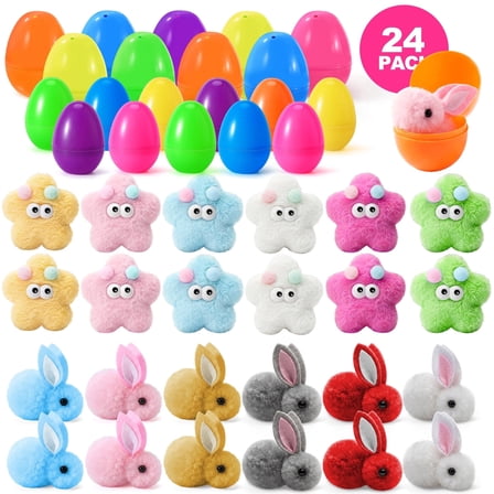 Ayieyill Easter Eggs, 24 Pcs Prefilled Easter Eggs, Plastic Eggs for Easter Hunt Event, Basket Stuffers Fillers, Classroom Prize Supplies(Plush Rabbits Cloud)