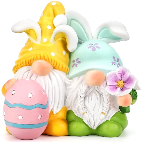 Ayieyill Easter Gnomes Decorations Easter Bunny Gnomes Cute Spring Swedish Tomte Gnomes Resin Gnome Figurines Tiered Tray Collectible Tabletop Farmhouse Decor (Bunny Gnome)