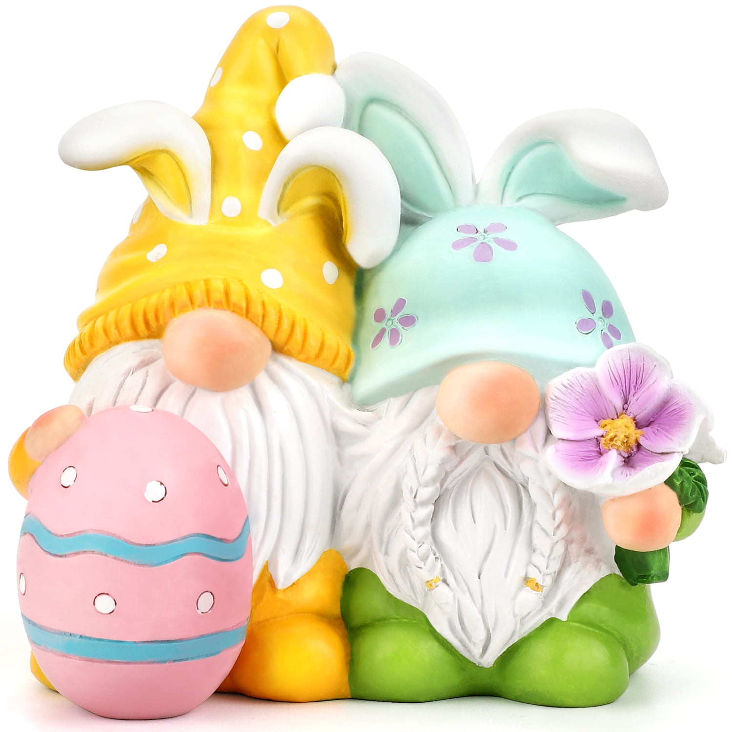 Ayieyill Easter Gnomes Decorations Easter Bunny Gnomes Cute Spring Swedish Tomte Gnomes Resin Gnome Figurines Tiered Tray Collectible Tabletop Farmhouse Decor (Bunny Gnome)