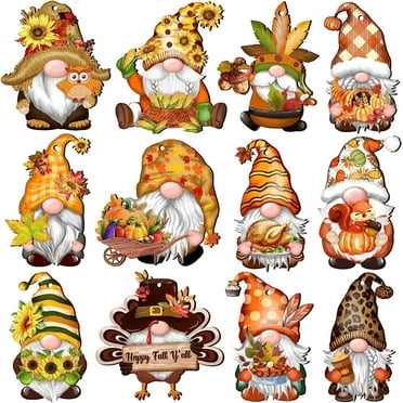 Ayieyill Fall Thanksgiving Gnomes Wooden Decorative Hanging Ornaments for Fall Thanksgiving Decor Party Supplies