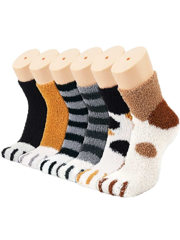 Fuzzy Socks for Women, 6 Pairs Plush Slipper Socks Women, Warm Soft Fluffy Socks Thick Cozy Plush Sock Winter Christmas Socks for Women