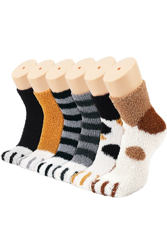 Fuzzy Socks for Women, 6 Pairs Plush Slipper Socks Women, Warm Soft Fluffy Socks Thick Cozy Plush Sock Winter Christmas Socks for Women