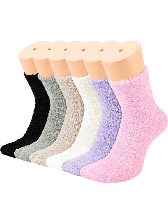 Fuzzy Socks for Women, 6 Pairs Plush Slipper Socks Women, Warm Soft Fluffy Socks Thick Cozy Plush Sock Winter Christmas Socks for Women
