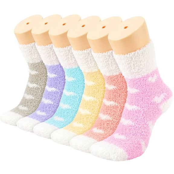 Ayieyill Fuzzy Socks for Women, 6 Pairs Plush Slipper Socks Women, Warm Soft Fluffy Socks Thick Cozy Plush Sock Winter Christmas Socks for Women