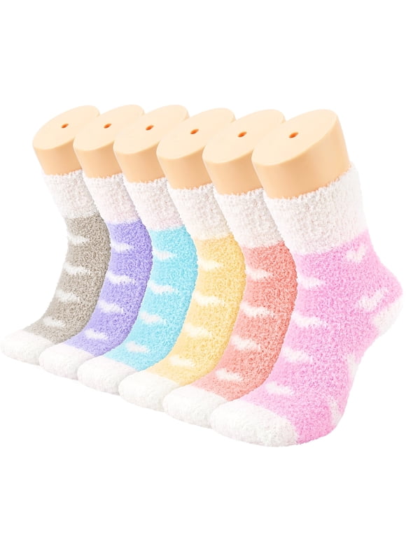 Fuzzy Socks for Women, 6 Pairs Plush Slipper Socks Women, Warm Soft Fluffy Socks Thick Cozy Plush Sock Winter Christmas Socks for Women