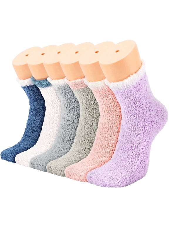 Fuzzy Socks for Women, 6 Pairs Plush Slipper Socks Women, Warm Soft Fluffy Socks Thick Cozy Plush Sock Winter Christmas Socks for Women