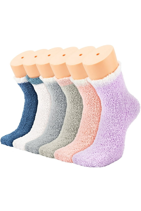 Fuzzy Socks for Women, 6 Pairs Plush Slipper Socks Women, Warm Soft Fluffy Socks Thick Cozy Plush Sock Winter Christmas Socks for Women