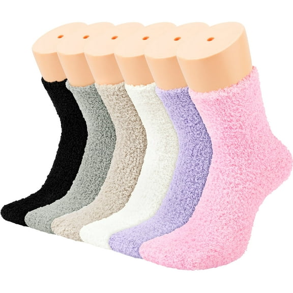 Ayieyill Fuzzy Socks for Women, 6 Pairs Plush Slipper Socks Women, Warm Soft Fluffy Socks Thick Cozy Plush Sock Winter Christmas Socks for Women