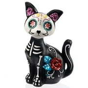 Ayieyill Halloween Cat Decor, Skeleton Cat Halloween Decorations Indoor, Day of the Dead Sugar Skull Decor, Dia de los Muertos Decor