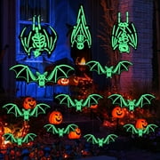 Ayieyill Halloween Hanging Bats Decorations Outdoor, 12pcs 3D Glowing Hanging Flying Bat for Hanging in The Tree, Porch, Yard, Lawn