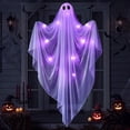 thumbnail image 1 of Ayieyill Halloween Ghost Decor with Warm Purple LED Light, 47” Light up Hanging Ghost Halloween Yard Porch Decorations Outdoor, 1 of 7