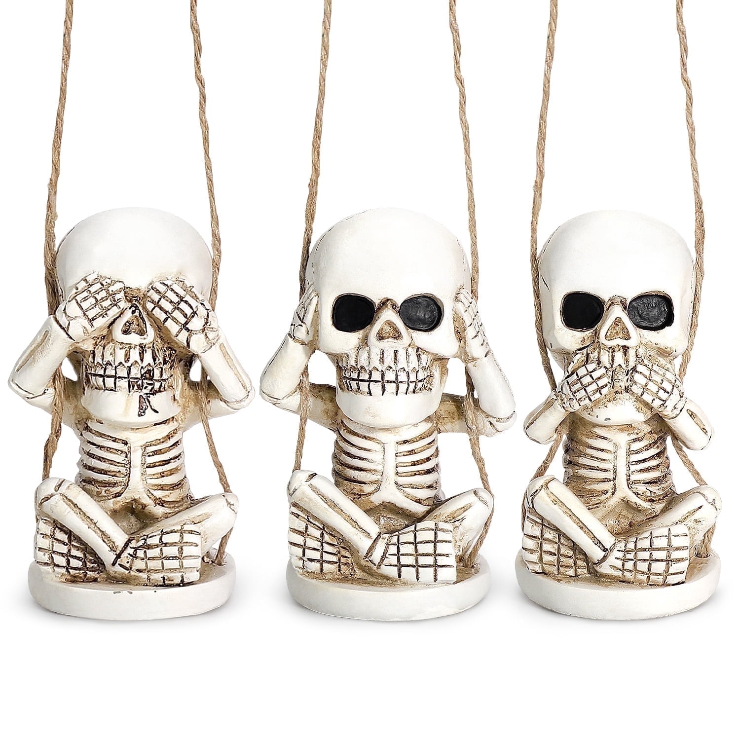 Ayieyill Halloween Skeleton Decor Set of 3, See Hear Speak No Evil Skeleton for Halloween Decorations Outdoor Indoor