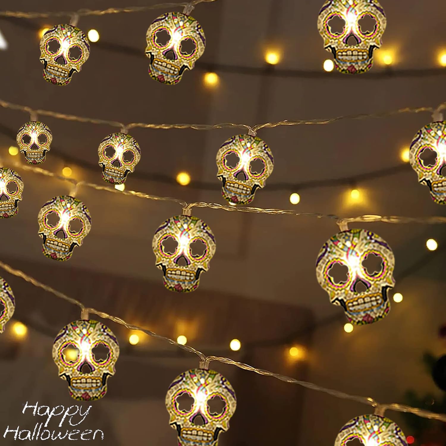 Ayieyill Halloween Skull String Lights 15ft 30 LED Halloween Lights Halloween Decorations Indoor Outdoor