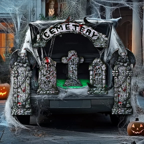 Ayieyill Halloween Trunk or Treat Car Decorations with Tombstone Theme, Halloween Car Archway Decorations Kit, Halloween Outdoor Garage Door Party Decor