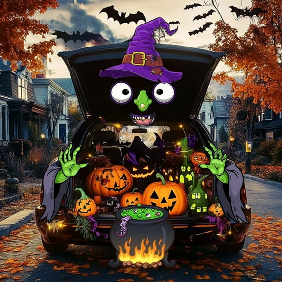 Ayieyill Halloween Trunk or Treat Car Decorations with Witch Theme, Halloween Car Archway Decorations Kit, Halloween Outdoor Garage Door Party Decor