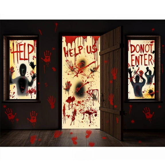 Ayieyill Halloween Window Clings for Spooky Halloween Window Decorations, Horror Window Stickers with Blood Handprint