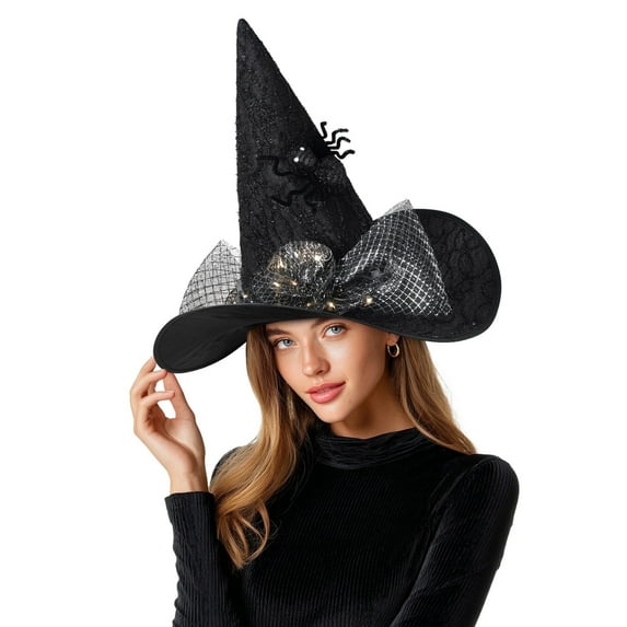 Ayieyill Halloween Witch Hats for Women with Lamp Cosplay Party Halloween Costume Accessory Black