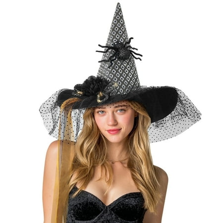 Ayieyill Halloween Witch Hats for Women with Lamp Cosplay Party Halloween Costume Accessory Black