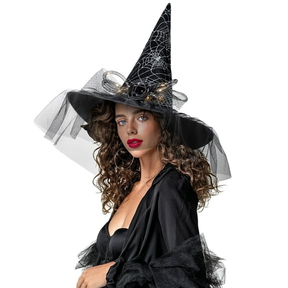 Ayieyill Halloween Witch Hats for Women with Lamp Cosplay Party Halloween Costume Accessory Black