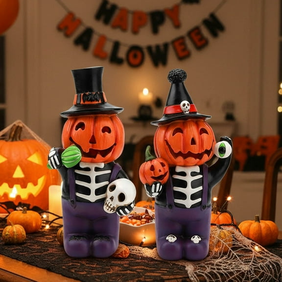 Ayieyill 2 Pcs Light Up Halloween Pumpkin Decorations, Tabletop Halloween Decor Indoor with Color Changing Lights, Halloween Gifts