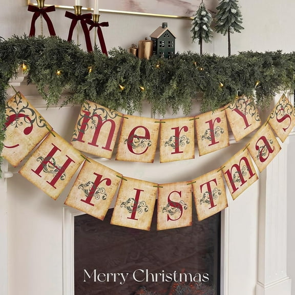 Ayieyill Christmas Decorations Indoor, Merry Christmas Banner, Christmas Hanging Banner for Vintage Christmas Decor