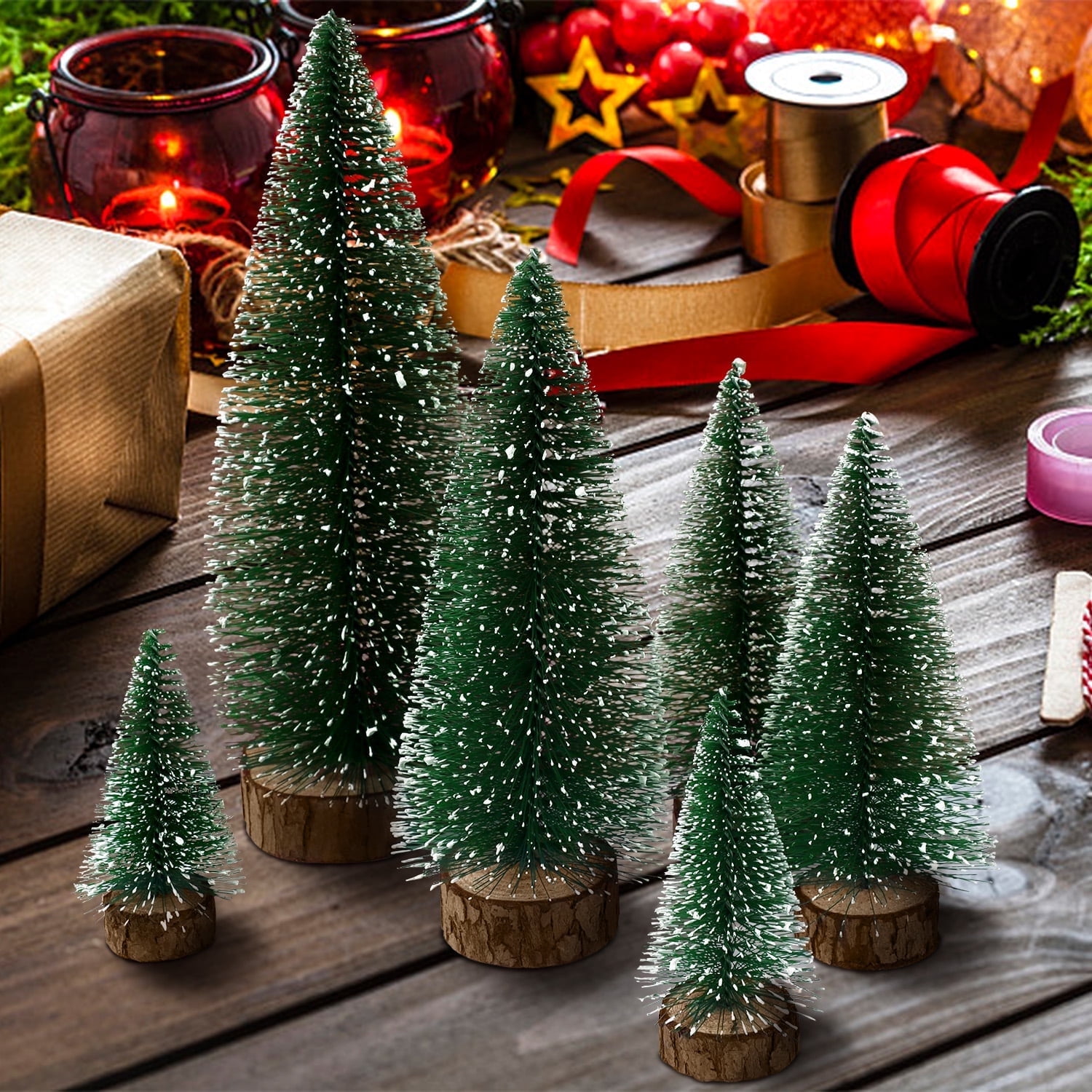 置物 Christmas tree Ayieyill Mini Christmas Trees - 6pcs Tabletop Trees, Indoor