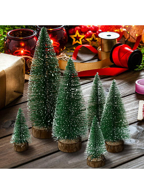 Ayieyill Mini Christmas Trees Decorations - 6pcs Small Bottle Brush Trees, Artificial Tabletop Christmas Tree for Indoor Outdoor Home Room Party(Green)