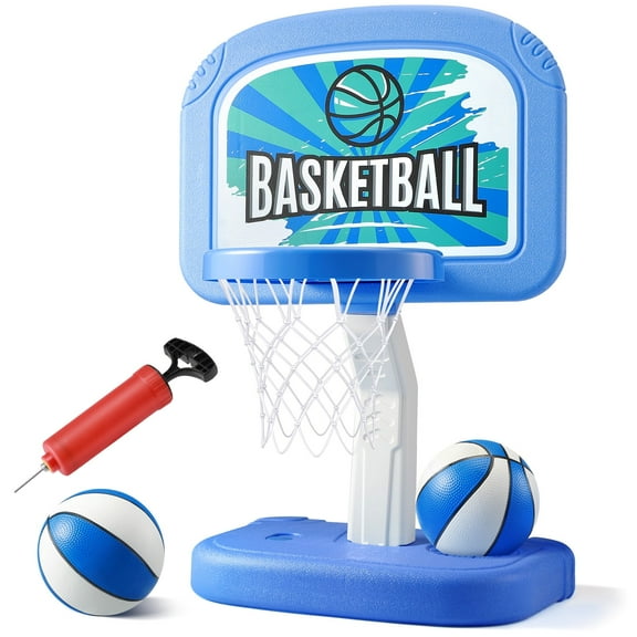 Ayieyill Pool Basketball Hoop, Swimming Pool Basketball Games with Pool Basketball Hoop Poolside and 2 Balls, Blue