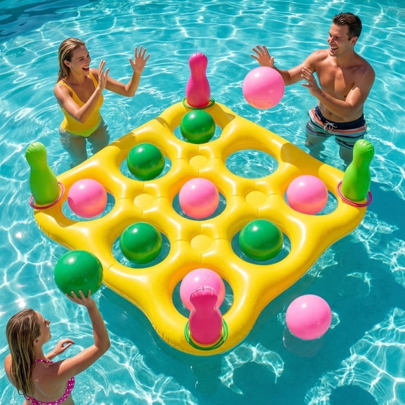 Livhil Pool Games Inflatable Pool Toys Tic Tac Toe Game, Floating Pool Game for Adults and Kids, Pool Party Supplies for Summer Pool Party, Yellow