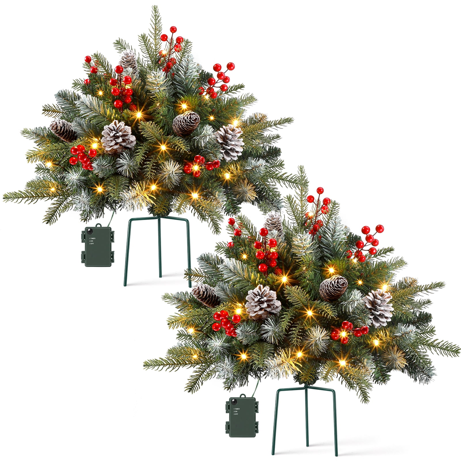 Ayieyill Pre-lit Outdoor Christmas Trees, 2 Pack 24 Inch Pathway Christmas Tree with 35 Lights, Christmas Decorations Outdoor for Driveway, Yard, Garden Decorations(Classic)