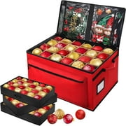 Ayieyill Premium Christmas Ornament Storage Container - Holds Up to 72-4” Ornaments Durable 600D Fabric - Adjustable Dividers - 3 Individual Trays - Red