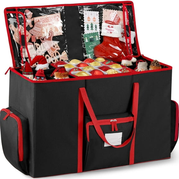 Ayieyill Premium Christmas Ornament Storage Container with Dividers, Fits Up to 73 Ornaments, 600D Tear Black