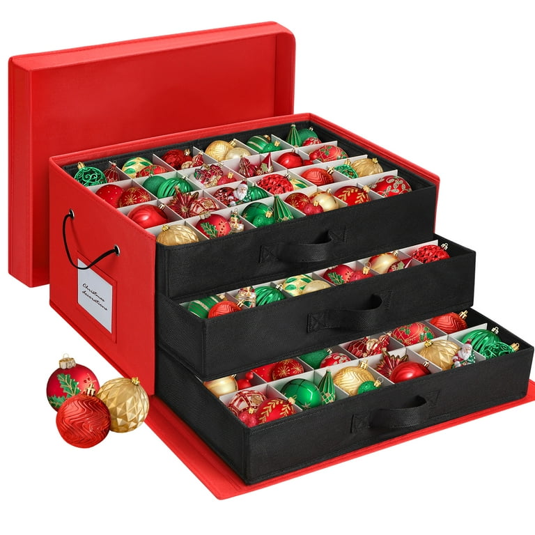 Organize It All Holiday Ornaments Paper Box, Red