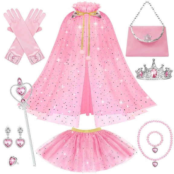 Ayieyill Princess Dress up Clothes for Little Girl, 11Pcs Princess Cape with Crown, Princess Dresses for Girl 3-8 Birthday Gift