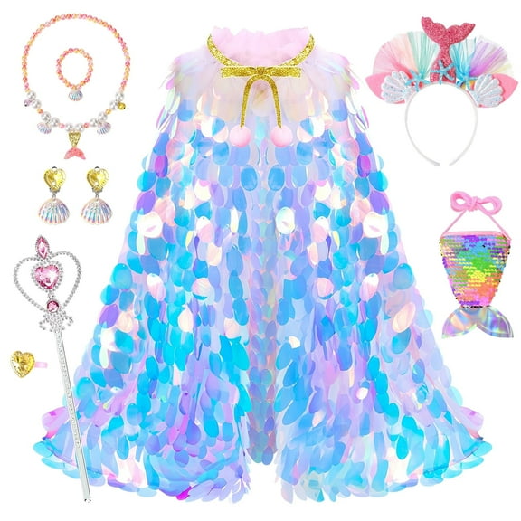 Ayieyill Princess Dress up Clothes for Little Girl, 11Pcs Princess Cape with Crown, Princess Dresses for Girl 3-8 Birthday Gift