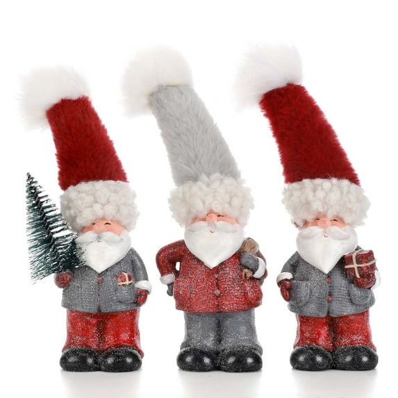 Ayieyill 3pcs Santa Claus Decoration Handcrafted Standing Santa Claus Statue for Christmas Table Decorations Indoor - 7.8"