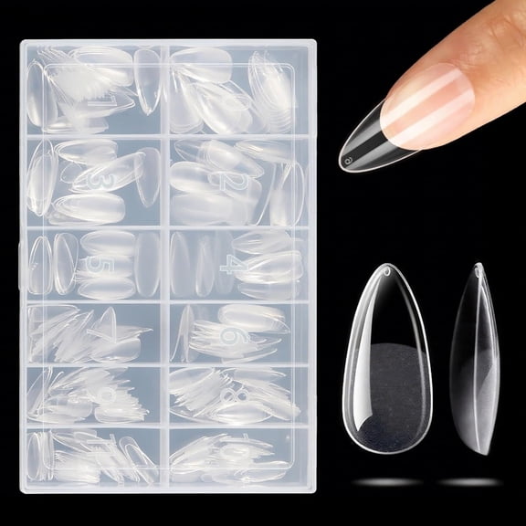 Livhil 312pcs Medium Almond Gel Nail Tips, Clear Half Matte Press On Nails for Nail Extensions, Fake Acrylic Nails
