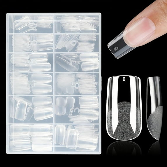 Livhil 312pcs Medium Square Gel Nail Tips, Clear Half Matte Press On Nails for Nail Extensions, Fake Acrylic Nails