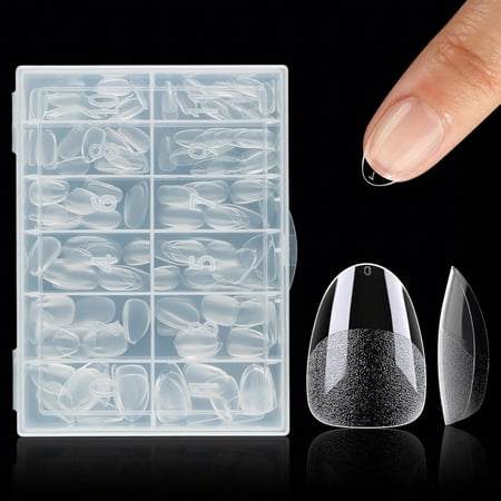 Livhil 312pcs Extra Short Almond Gel Nail Tips, Clear Half Matte Press On Nails for Nail Extensions, Fake Acrylic Nails