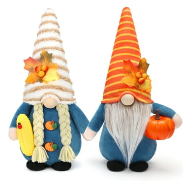 Ayieyill Thanksgiving Gnome Decorations, 2Pack Handmade Fall Harvest Gnome Plush Swedish Gnomes Ornaments with Pumpkin Corn Maple Leaves Thanksgiving Gifts Autumn Holiday Decorations