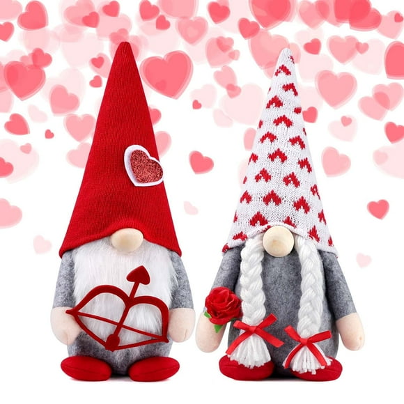 Ayieyill Valentines Day Decor 2pcs Valentine Gnomes Plush Valentines Day Decoration Valentines Home Table Decor Scandinavian Tomte Elf Gnomes Ornaments Sweet Valentines Day Gifts for Him Her