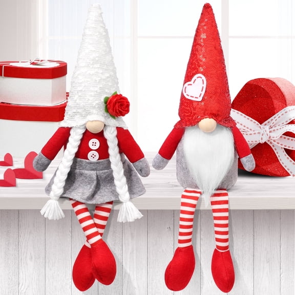 Ayieyill Valentines Day Gnome Plush Elf Decorations - 2PCS Mr and Mrs Handmake Scandinavian Tomte for Valentine's Day Table decor, Valentine's Present