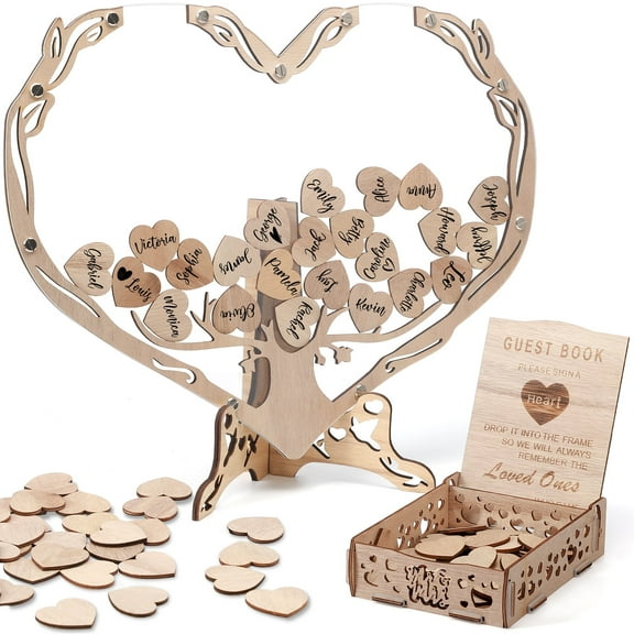 Ayieyill Wood Wedding Guest Book, Personalized Wedding Guest Book Alternative, Guest Book Sign for Wedding Reception and Ceremony Party | Acrylic Heart Frame